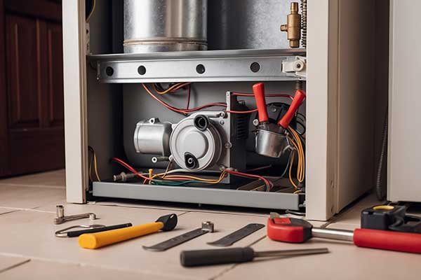 Malfunctioning furnace in a Las Cruces home, showing visible components needing repair