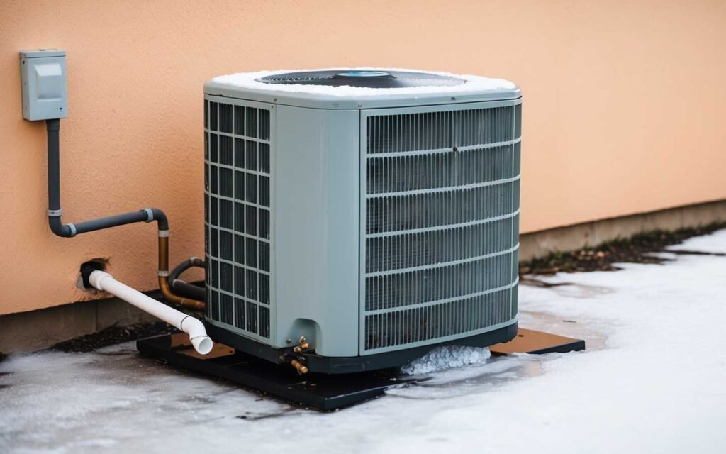 Technician repairing a heat pump in Las Cruces.