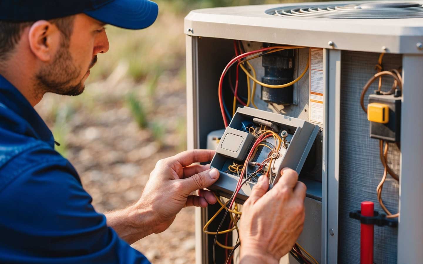 Technician diagnosing an HVAC system in Las Cruces.