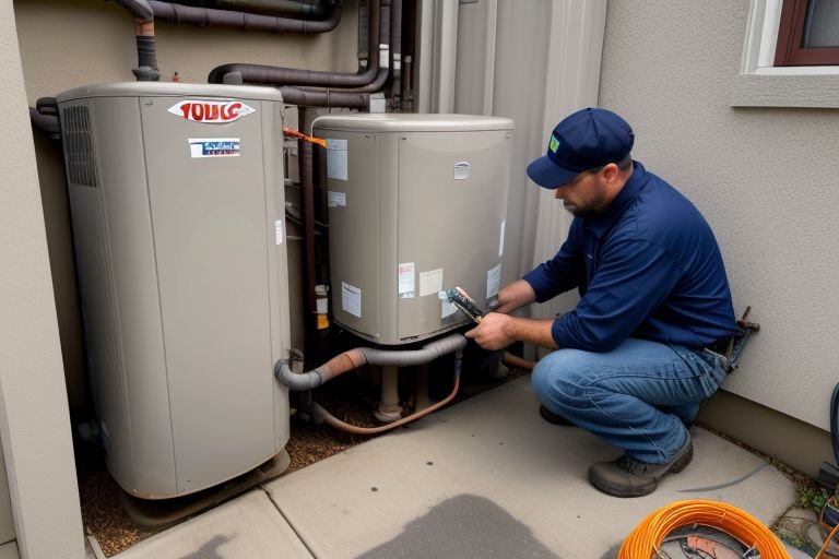 An HVAC technician inspects a furnace during a routine maintenance check, focusing on key components like the flame sensor and ignition system.