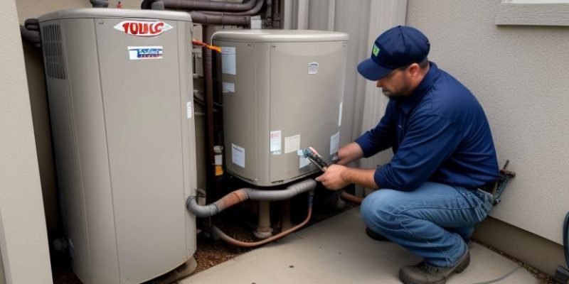 An HVAC technician inspects a furnace during a routine maintenance check, focusing on key components like the flame sensor and ignition system.